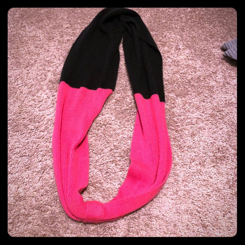 Hot pink and black infinity scarf by Lulu Guiness